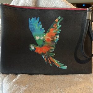 Colorful Parrot Print Black Wristlet